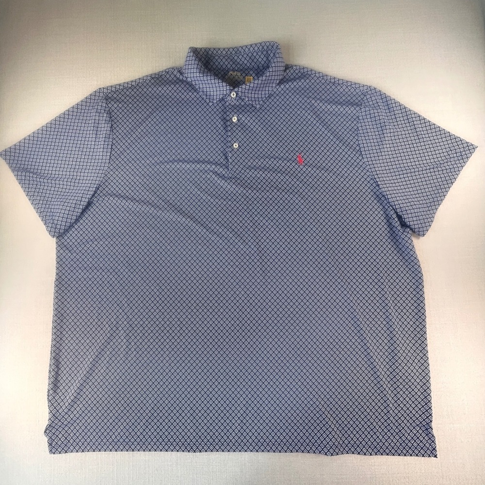 Polo Ralph Lauren Polo Shirt Mens 4XB Blue Geometric Performance Short Sleeve